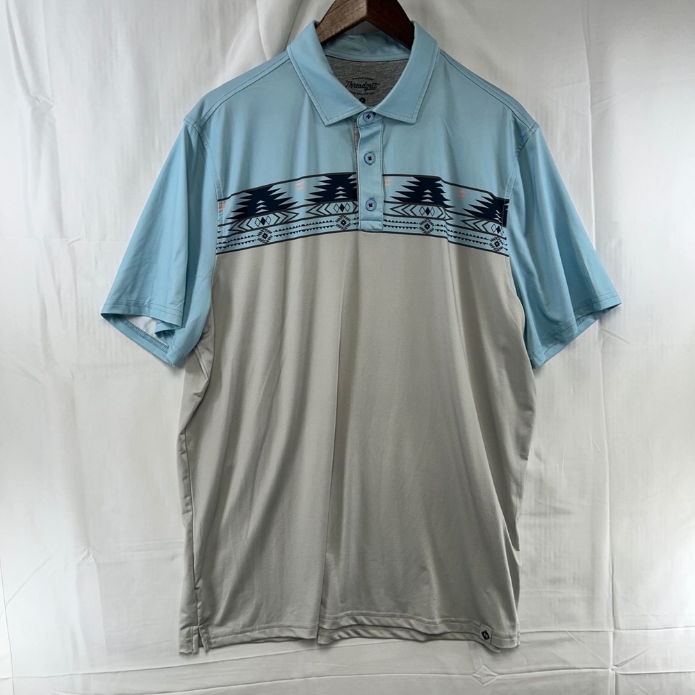 Threadgrit Polo Shirt Mens Large Blue Grey Southwestern Performance TGSP25KT054